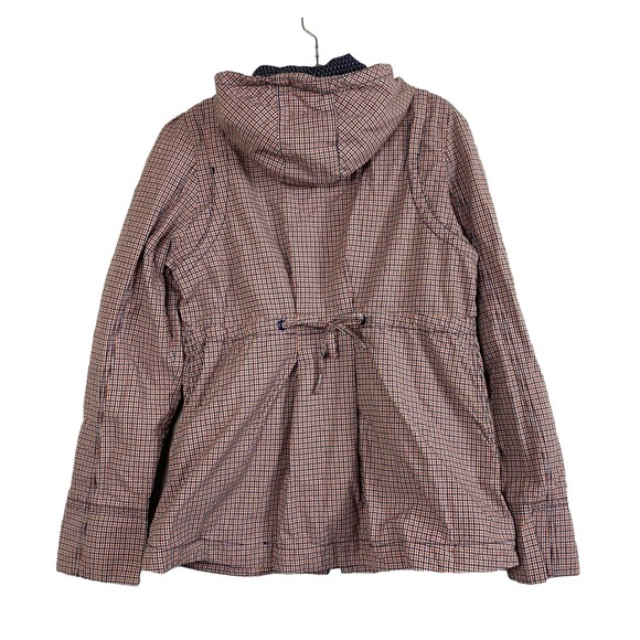 Roxy Hooded Jacket Juniors Size XL Plaid Full Zip Navy Blue Red Cinchable Tie - Picture 2 of 15